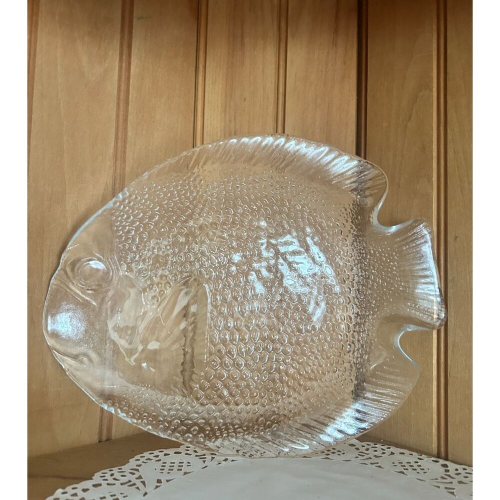 Vintage Arcoroc Clear Glass Fish-Shaped Serving Platter Made in France